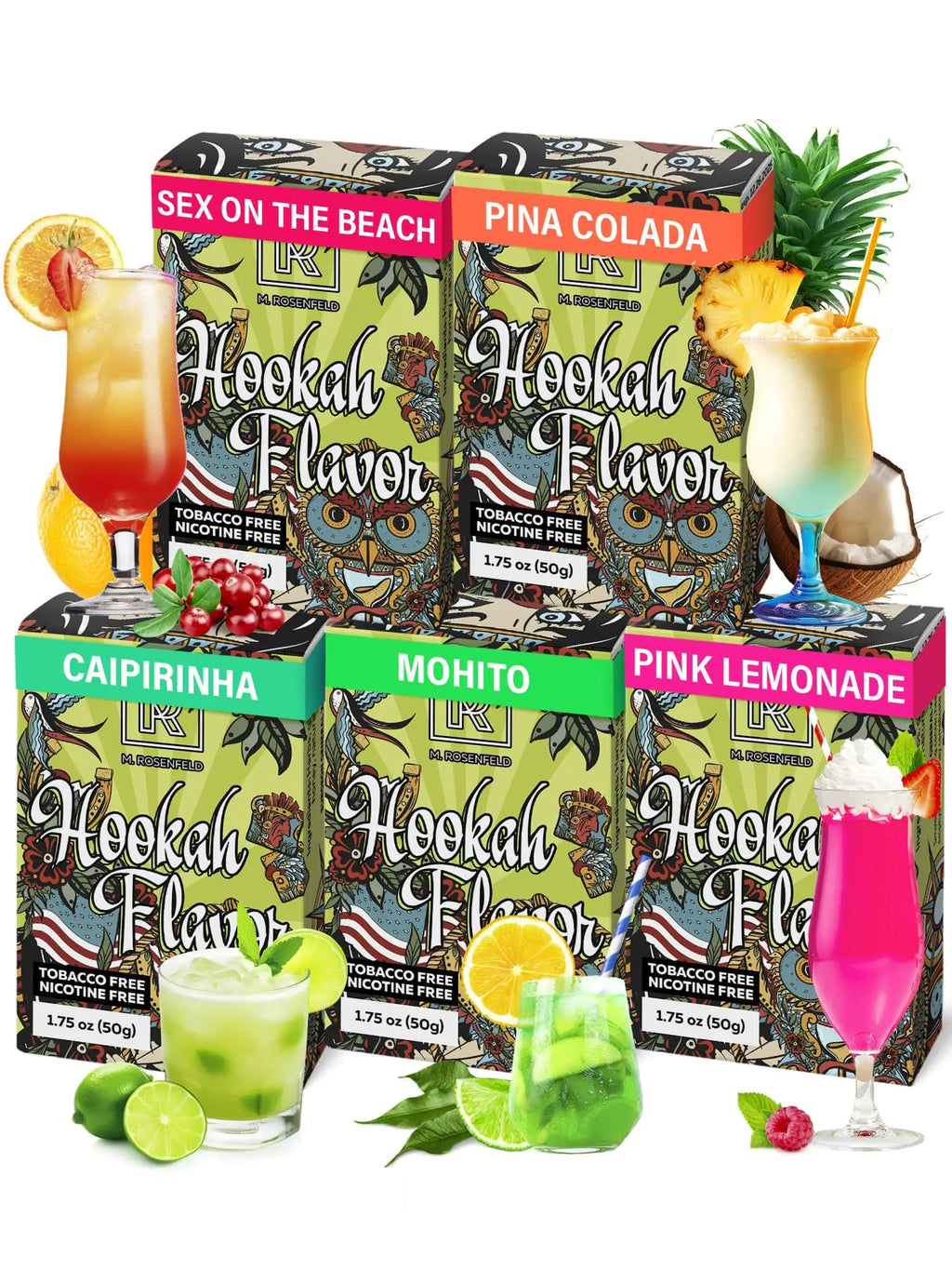 Cocktail Hookah Flavored Bundle Set - Non-Tobacco Hookah / Tobacco Free Shisha (Pina Colada - Mojito - Sex on the Beach - Caipirinha - Pink Lemonade)